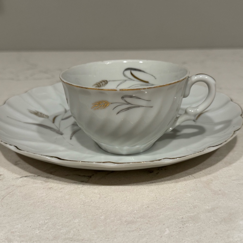 Vintage White and Gold Teacup and Luncheon Plate